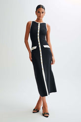 Elaine – Geripptes Midikleid mit Knopfleiste und Bindeband